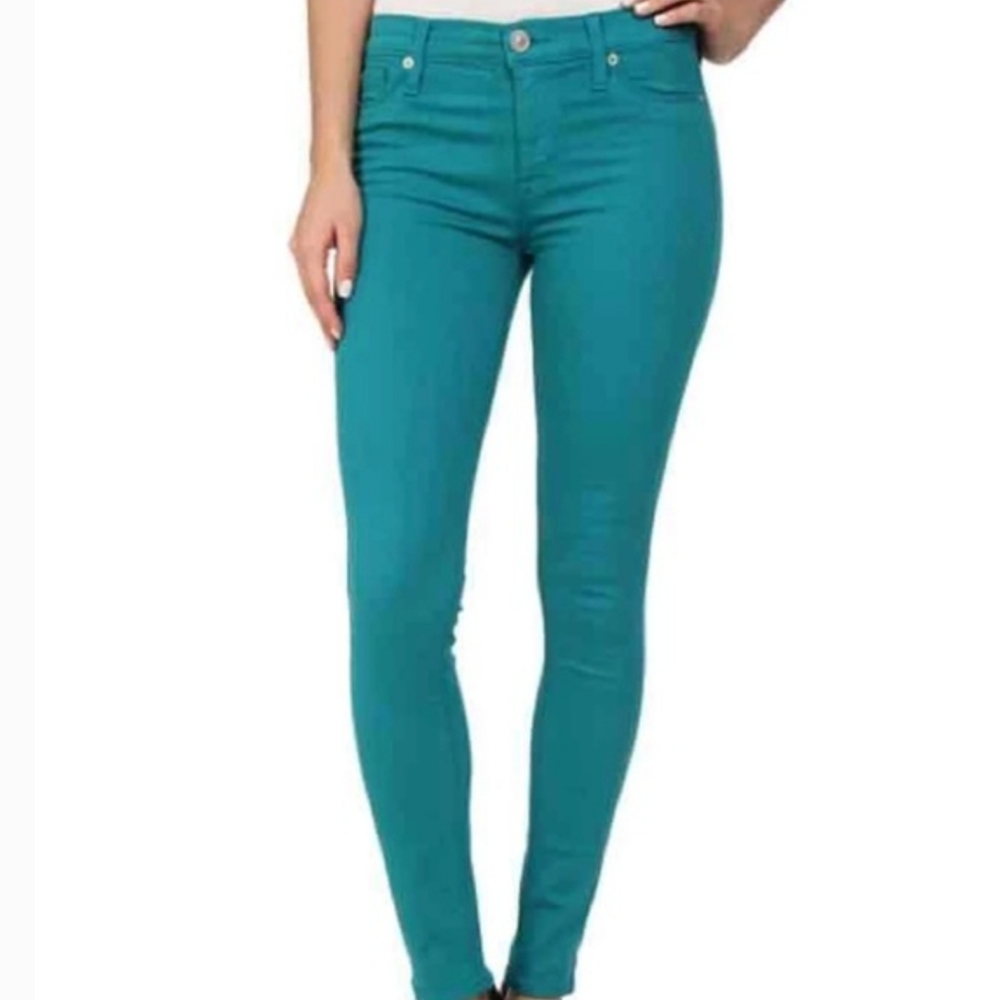 Hudson Nico Super Skinny Midrise Jeans in Teal Green.